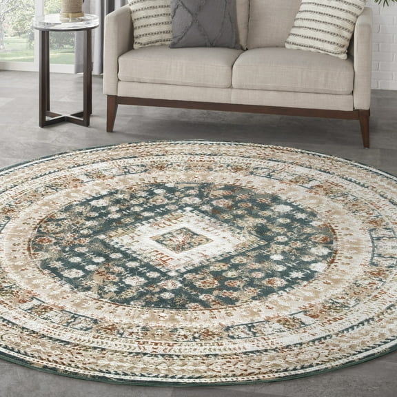 Nourison Thalia Persian Green Ivory 7’10” x Round Area Rug, (8 Round)