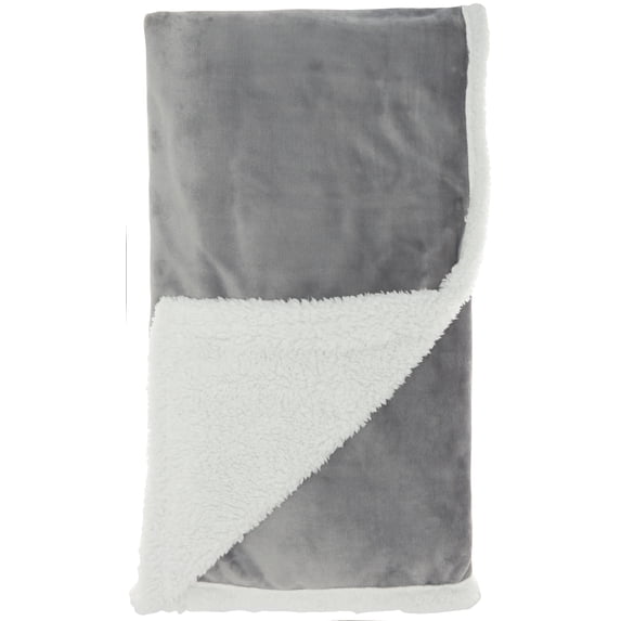 Nourison Throw Blankets Velvet/Sherpa Throw Lt Grey Decorative Throw Blanket , 50"X60"