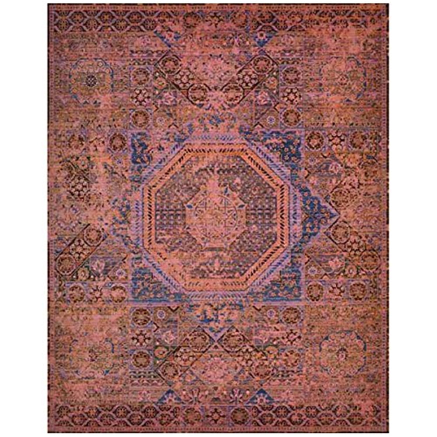 Blush Medallion Traditional Wool Blend Kitchen Rug - 7'9" x 9'9"