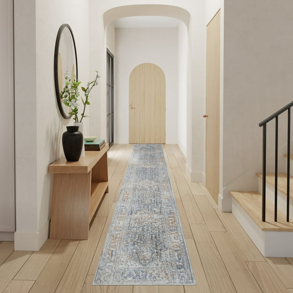 Nourison Timeless Classics Center medallion Ivory Blue 2'2" x 12' Area Rug (2x12)