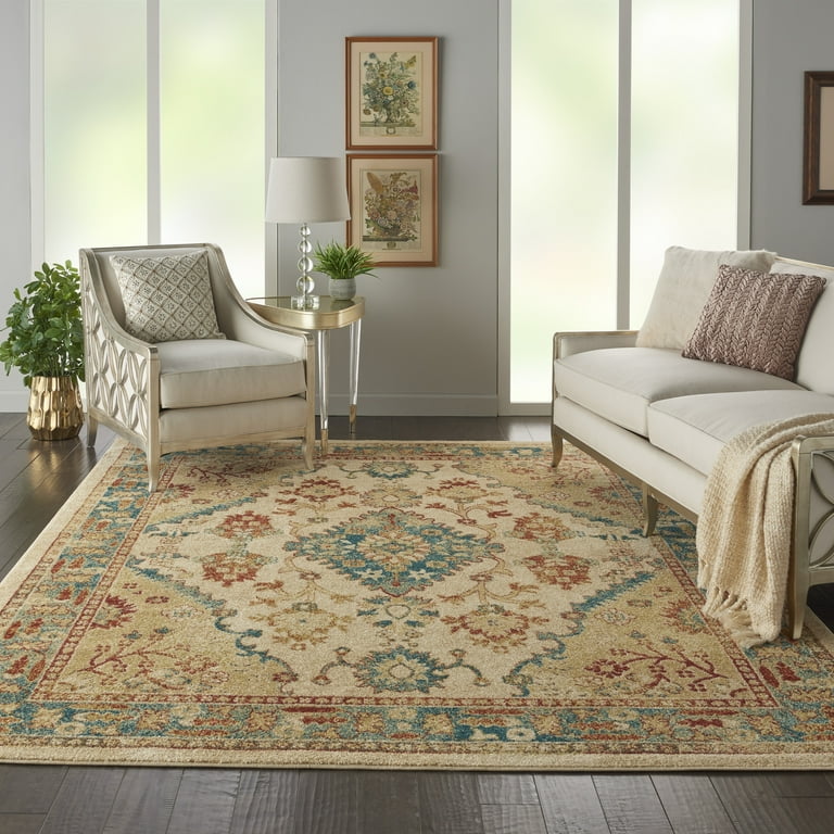 Nourison Traditional Vintage Persian Ivory Teal 8 x 11 Area Rug