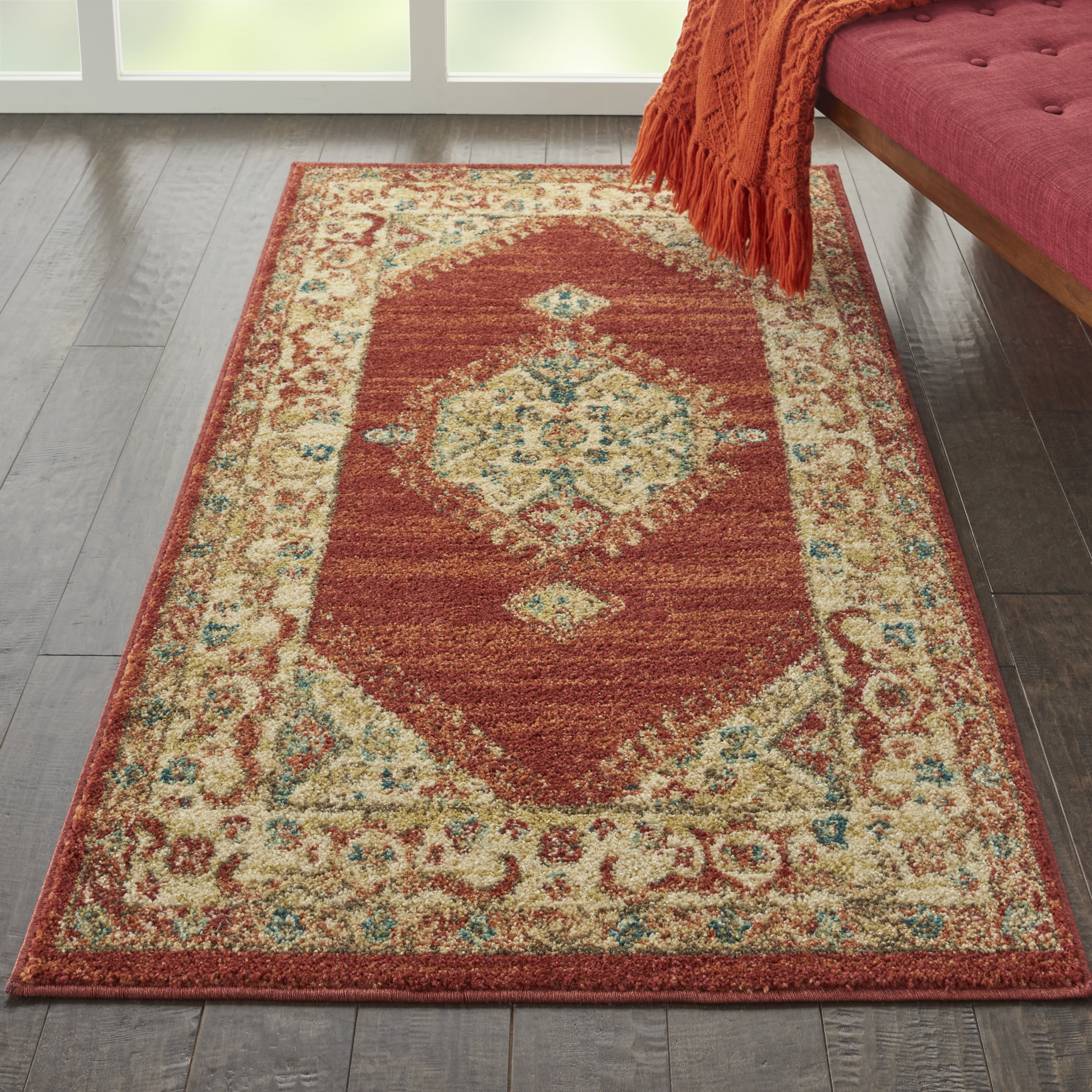 Red and Ivory Synthetic Persian 3' x 5' Area Rug