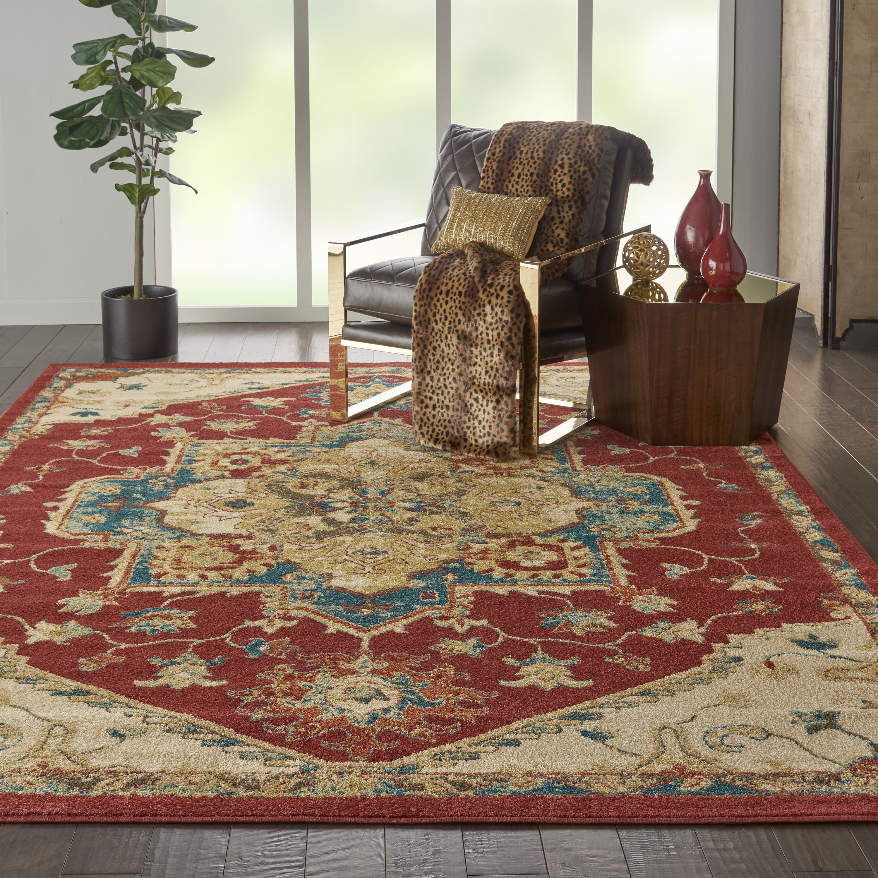 Nourison Traditional Red and Ivory 8' x 10' Area Rug