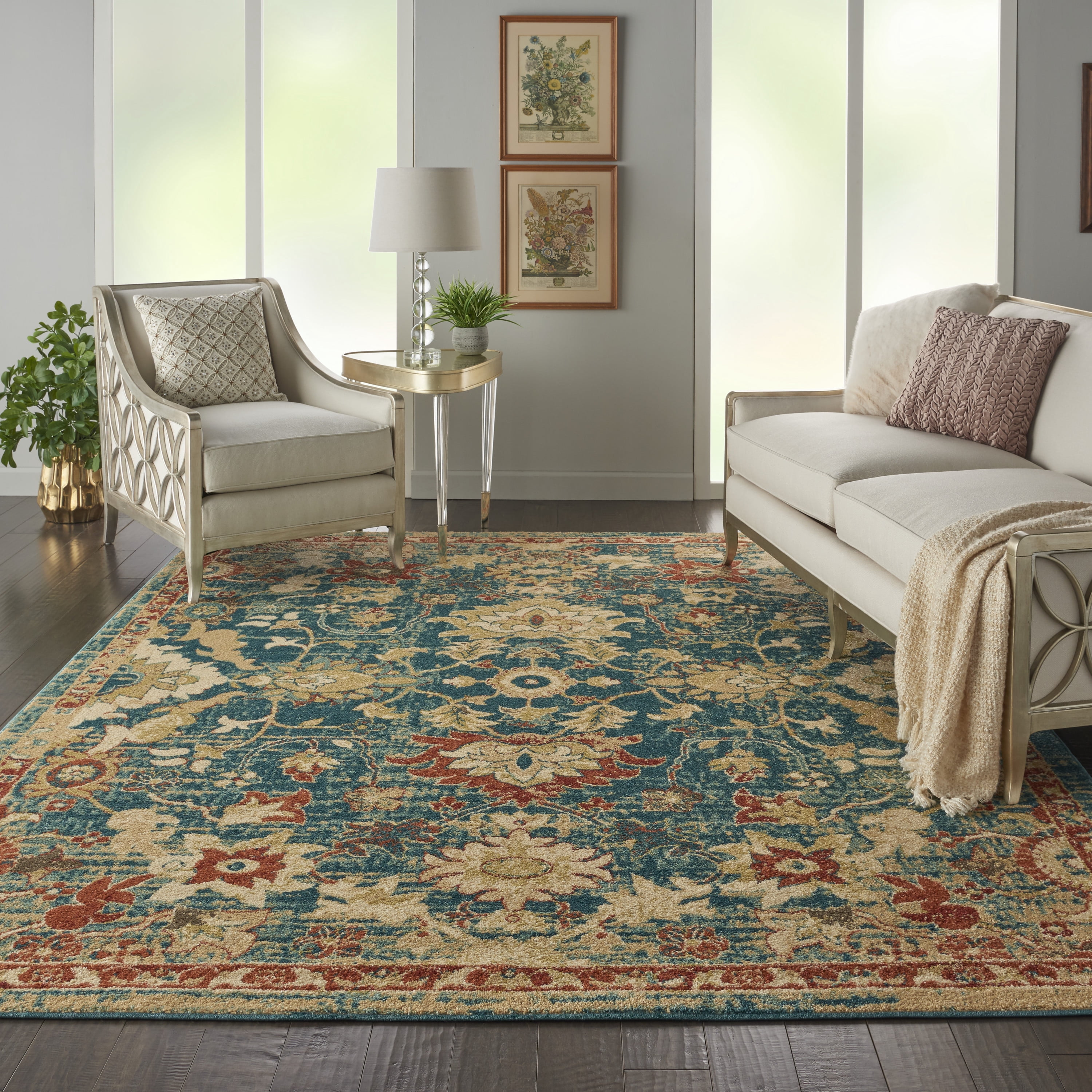 Nourison Traditional Vintage TRV02 Teal/Beige/Red Indoor Area Rug - 8'X ...