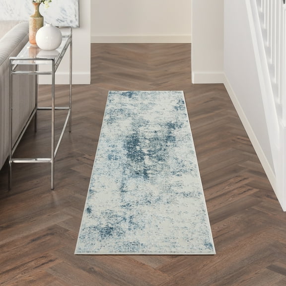 Nourison Trance Abstract Ivory Blue 2'2" x 7'6" Area Rug, (2x8)