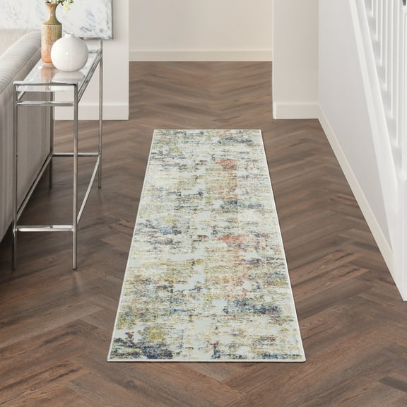Nourison Trance Abstract Ivory/Multi 2'2" x 7'6" Area Rug, (2x8)