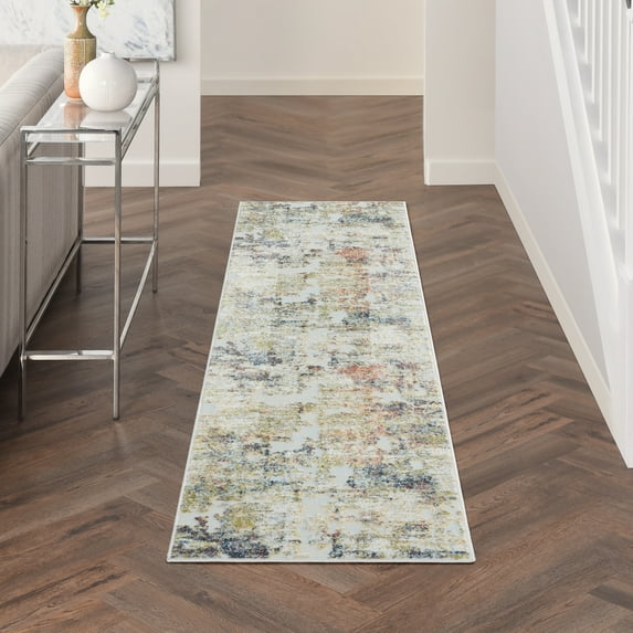 Nourison Trance Abstract Ivory/Multi 2'2" x 7'6" Area Rug, (2x8)