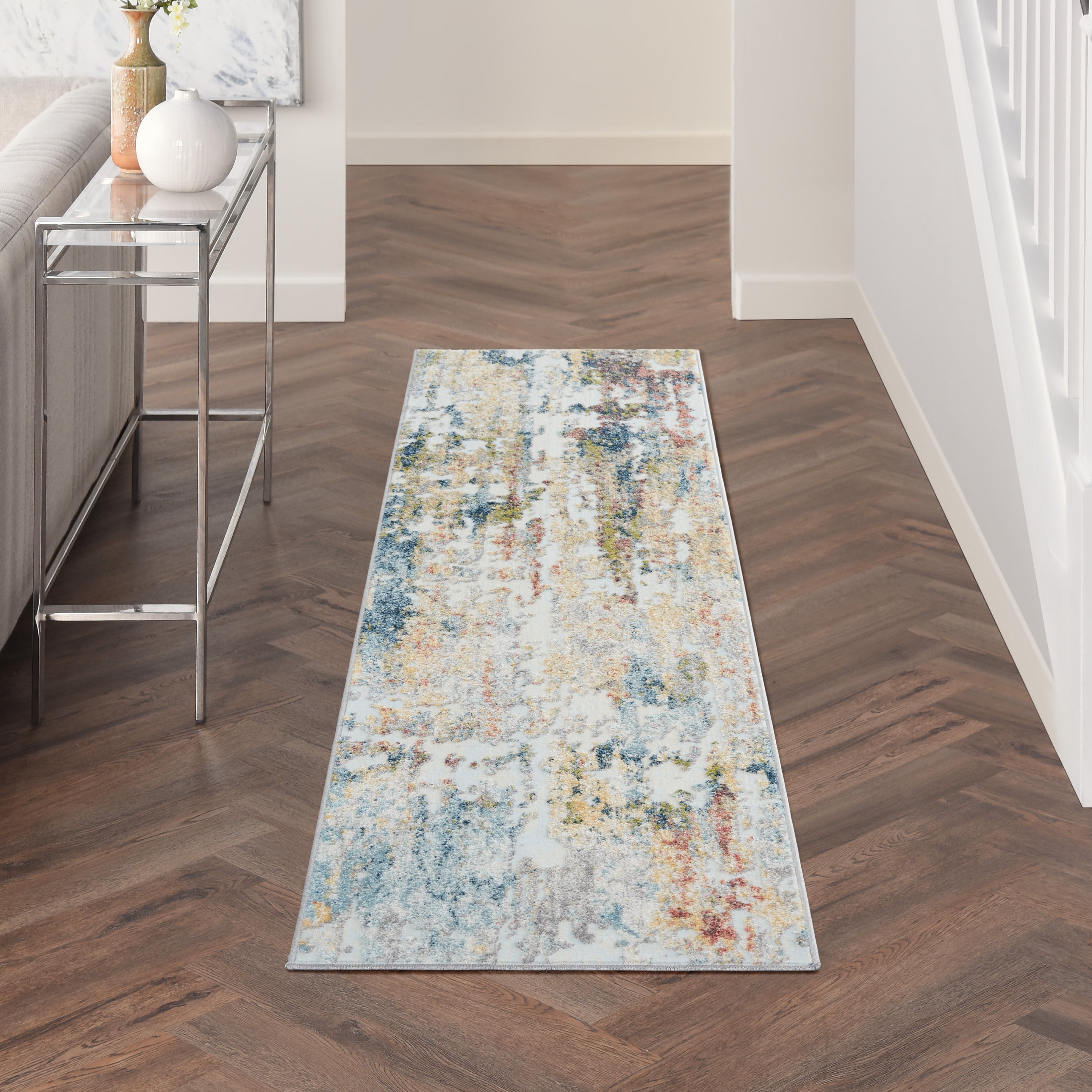 Abstract Trance Ivory Multi-Color Textured Area Rug - 26"x7.5"