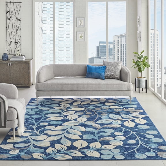 Nourison Tranquil Contemporary Botanical Navy 8' x 10' Area Rug, (8' x 10')