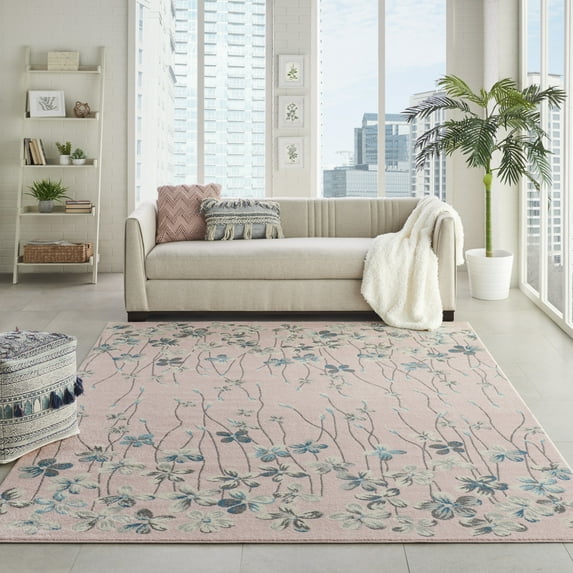 Nourison Tranquil Contemporary Floral Pink 8'10" x 11'10" Area Rug, (9' x 12')