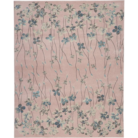 Nourison Tranquil 8'10" X 11'10" (9' x 12') Pink Indoor Area Rug Bohemian Botanical Vine and Bloom by Nourison
