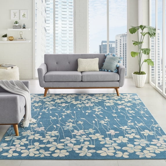 Nourison Tranquil Contemporary Floral Turquoise 8' x 10' Area Rug, (8' x 10')