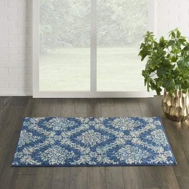 Nourison Tranquil Damask Navy/Light Blue 2' x 4' Area Rug, (2x4)