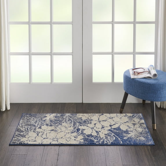 Nourison Tranquil Floral Beige/Navy 2' x 4' Area Rug, (2x4)