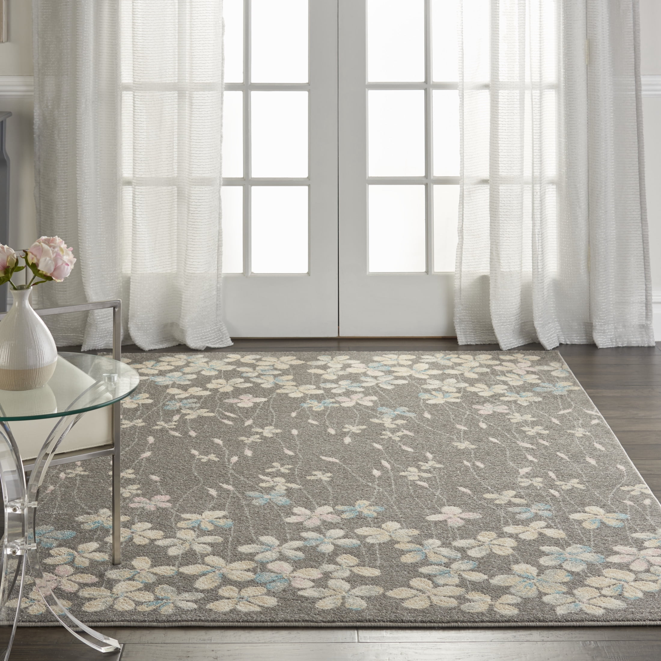Nourison Tranquil Floral Grey/Beige 4' x 6' Area Rug, (4x6) - Walmart.com