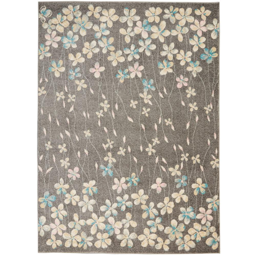 Elysian Blooms Easy-Care Grey/Beige Floral Area Rug 5' x 7'