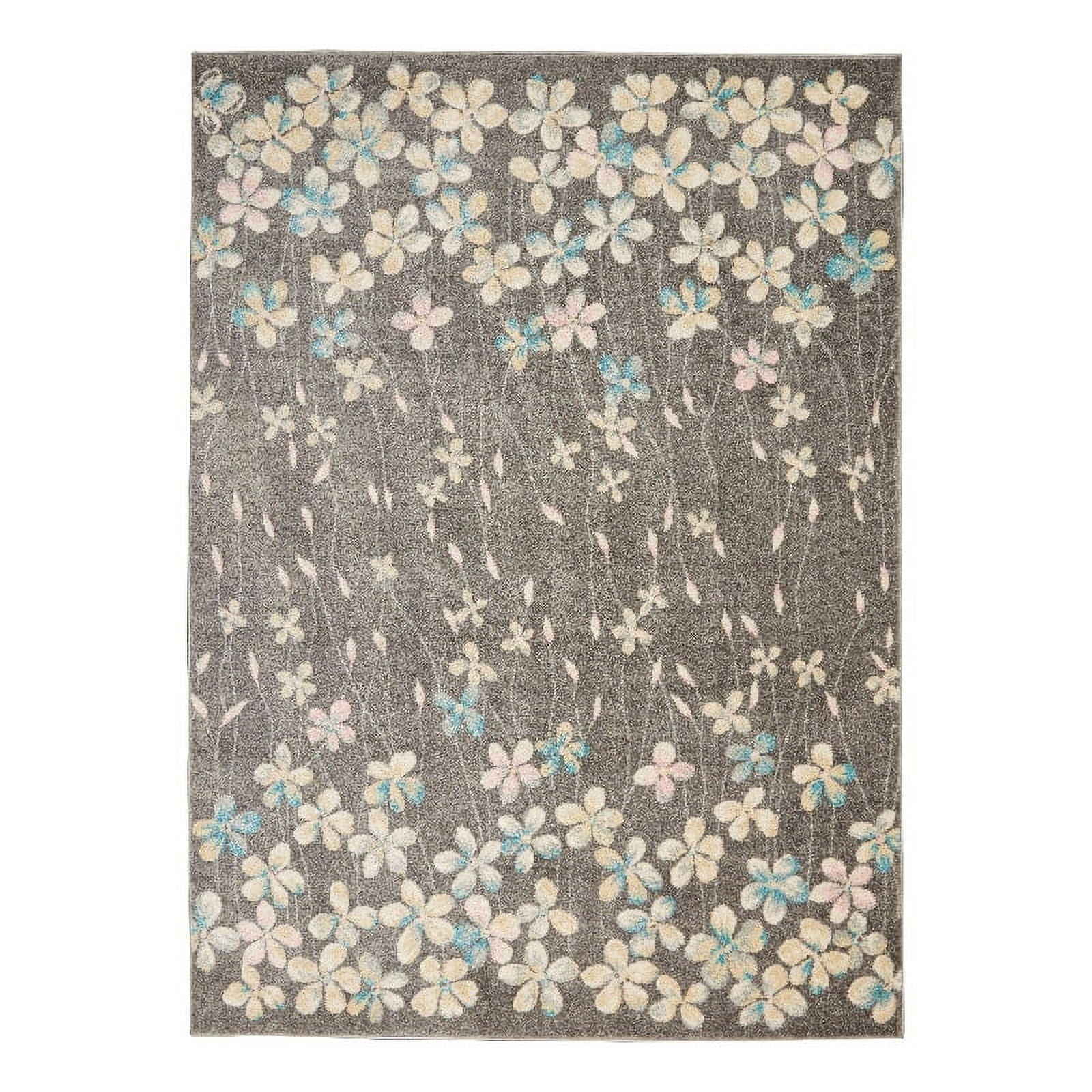 Elysian Blooms Easy-Care Grey/Beige Floral Area Rug 5' x 7'