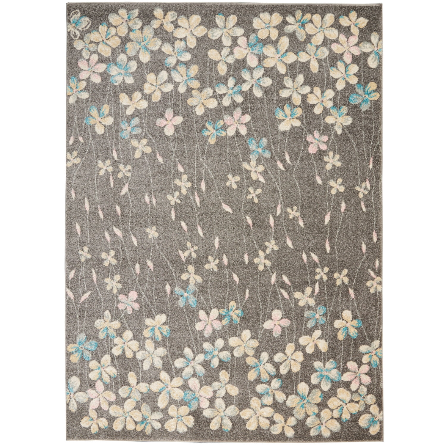 Grey and Beige Floral Synthetic 6' x 9' Area Rug