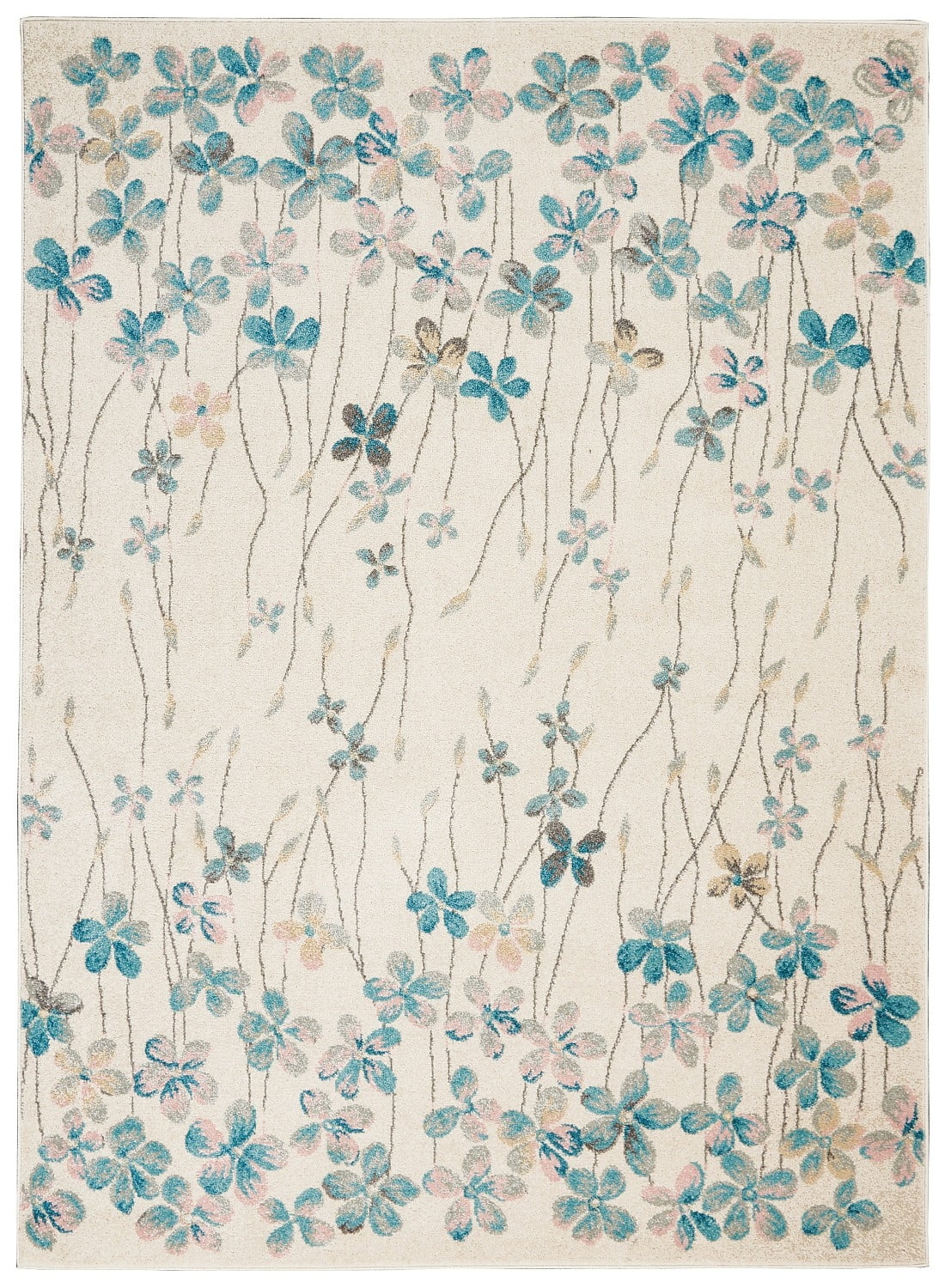Ivory Floral Bliss Synthetic 5'3" x 7'3" Round Area Rug