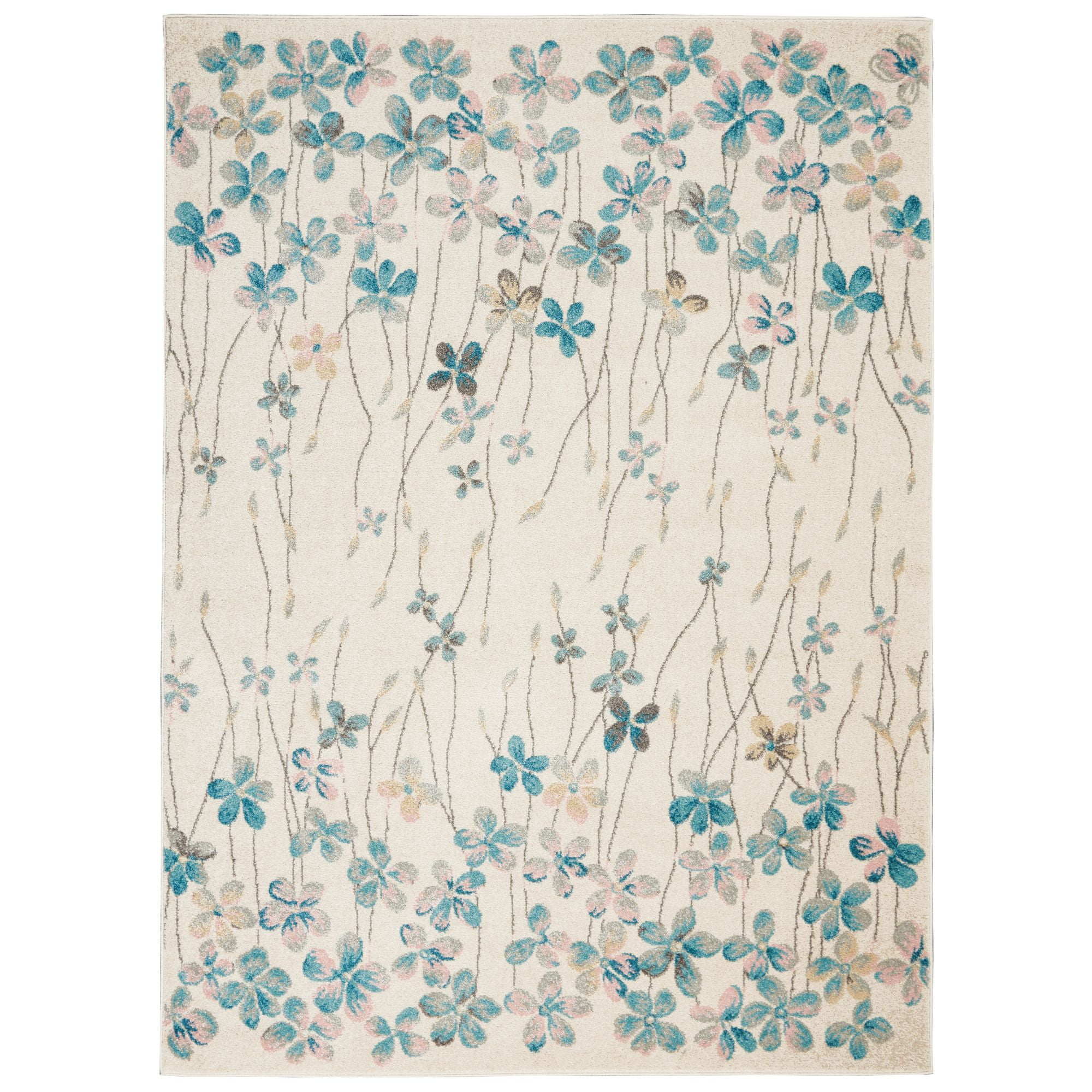 Ivory Floral Bliss Synthetic 5'3" x 7'3" Round Area Rug