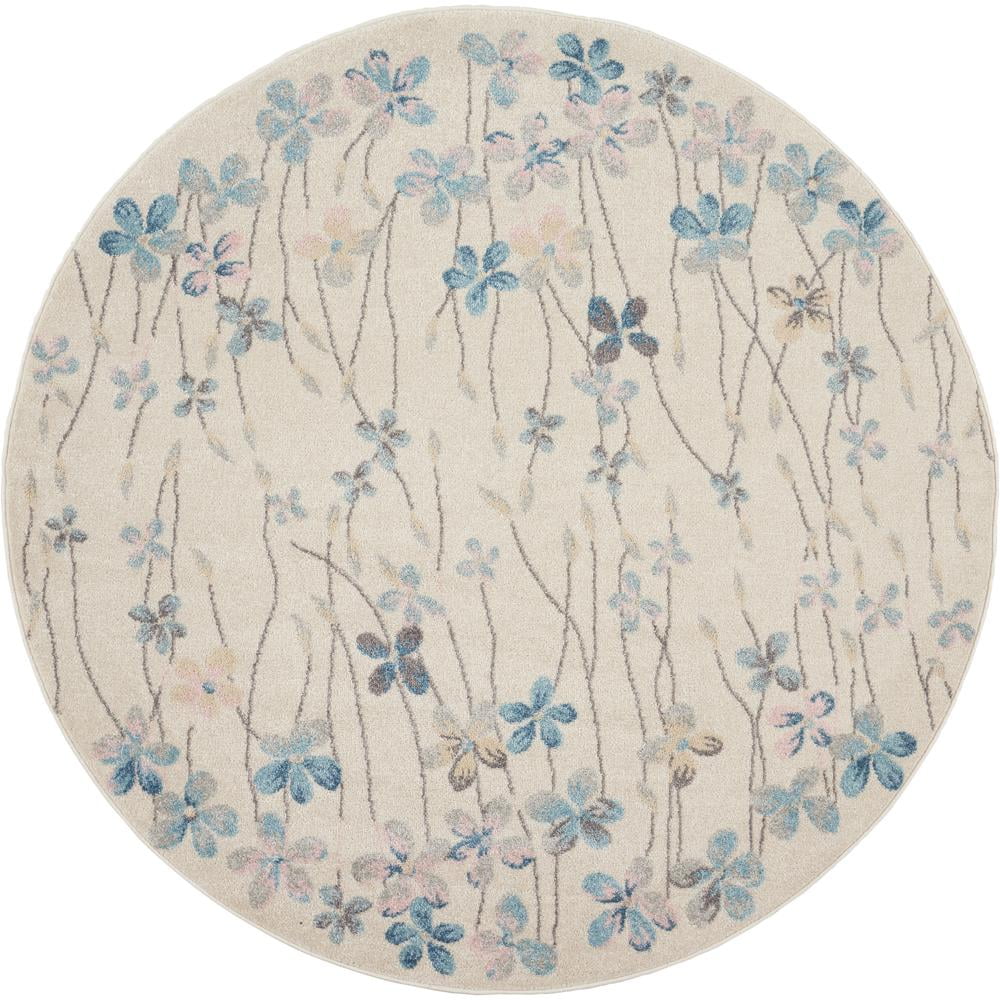 Ivory Floral Bliss Round Braided Area Rug, 63" Diameter