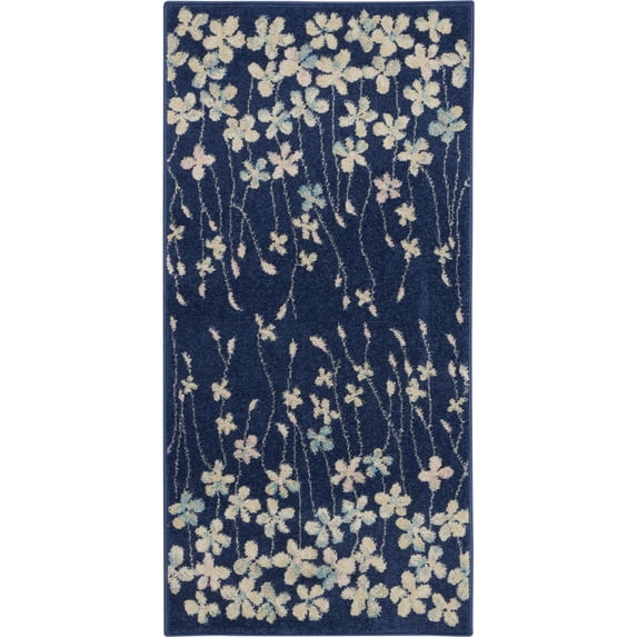 Nourison Tranquil 2' X 4' Navy Area Rug Bohemian Botanical Vine and Bloom by Nourison