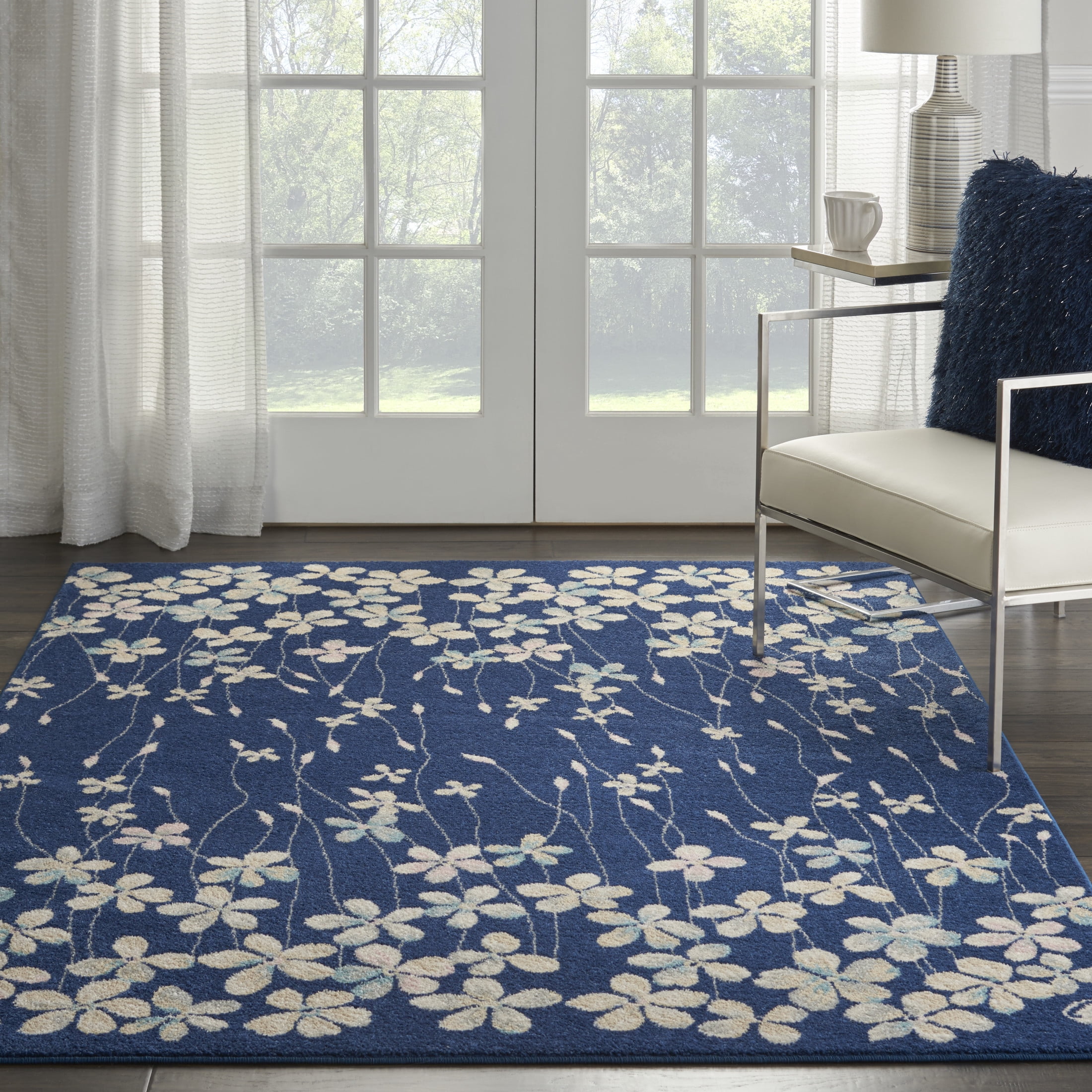 Nourison Tranquil Floral Navy 4' x 6' Area Rug, (4x6) - Walmart.com