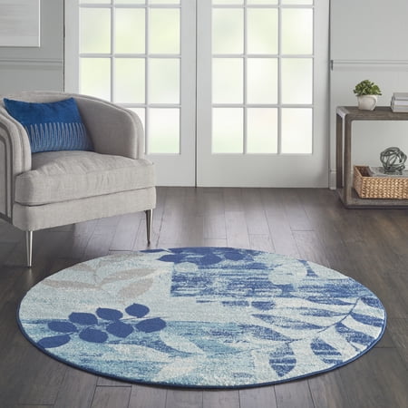 Nourison Tranquil Floral Navy/Light Blue 5'3" x ROUND Area Rug, (5 Round)