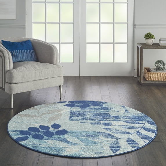 Nourison Tranquil Floral Navy/Light Blue 5'3" x ROUND Area Rug, (5 Round)