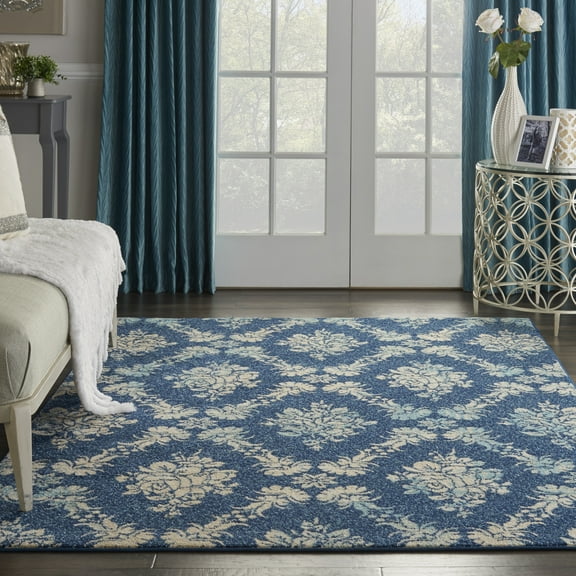 Nourison Tranquil Floral Navy/Light Blue 6' x 9' Area Rug, (6x9)
