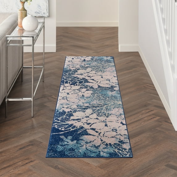Nourison Tranquil Floral Navy/Pink 2'3" x 7'3" Area Rug, (2x7)