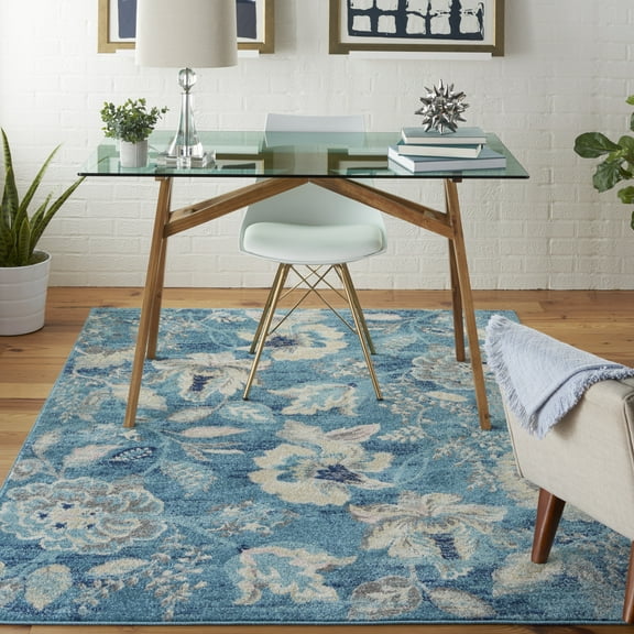 Nourison Tranquil Floral Turquoise 4' x 6' Area Rug, (4x6)