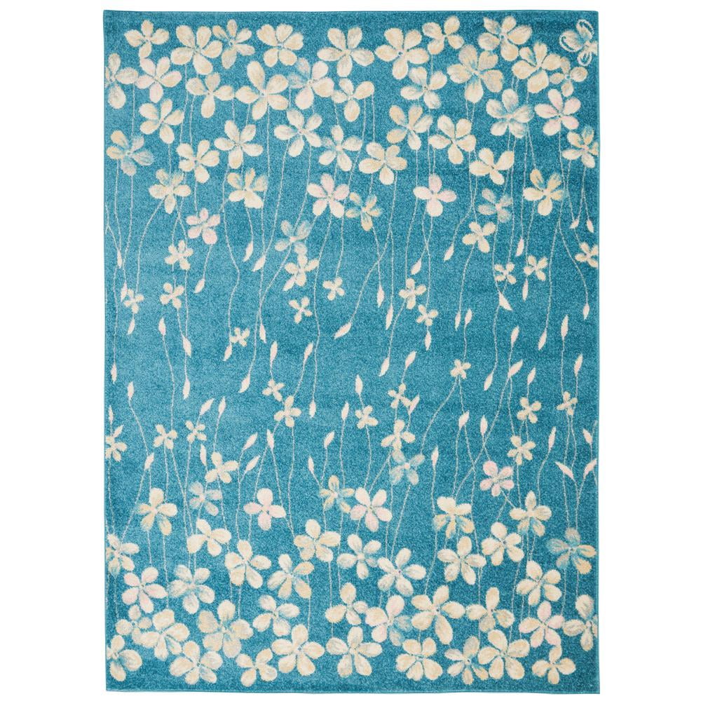 Tranquil Turquoise Floral Viscose 5'3" x 7'3" Area Rug