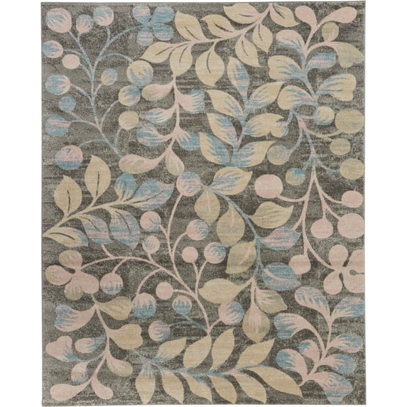 Nourison Tranquil 8'10" X 11'10" (9' x 12') Grey/Beige Area Rug Contemporary Botanical Vine and Bloom by Nourison