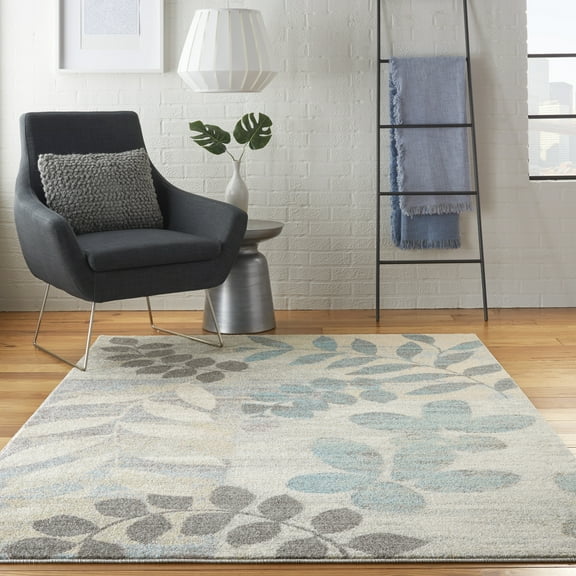 Nourison Tranquil Nature Ivory/Light Blue 5'3" x 7'3" Area Rug, (5x7)