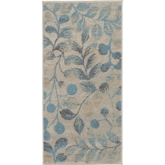 Nourison Tranquil 2' X 4' Ivory/Turquoise Area Rug Contemporary Botanical Vine and Bloom by Nourison