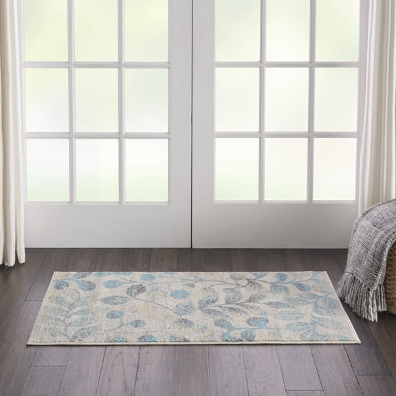 Nourison Tranquil Nature Ivory/Turquoise 2' x 4' Area Rug, (2x4)