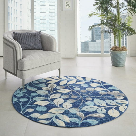 Nourison Tranquil Nature Navy 5'3" x ROUND Area Rug, (5 Round)