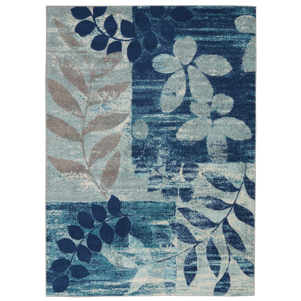 Serene Blossom Navy & Light Blue Viscose 6' x 9' Area Rug