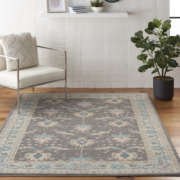 Nourison Tranquil Persian Grey/Pink 5'3" x 7'3" Area Rug, (5x7)