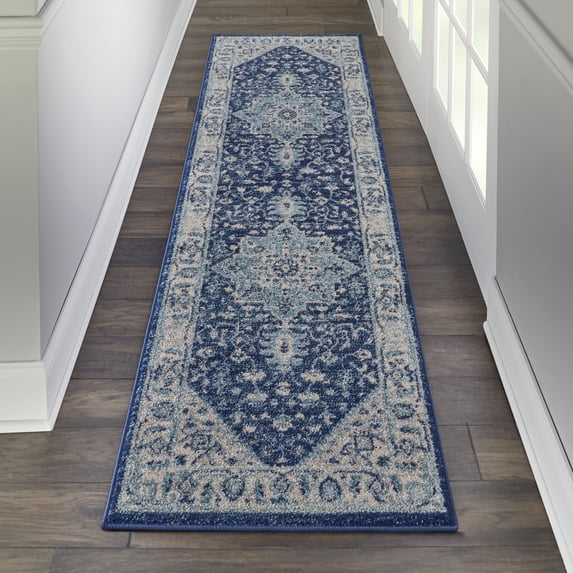 Nourison Tranquil Persian Ivory/Navy 2'3" x 7'3" Area Rug, (2x7)