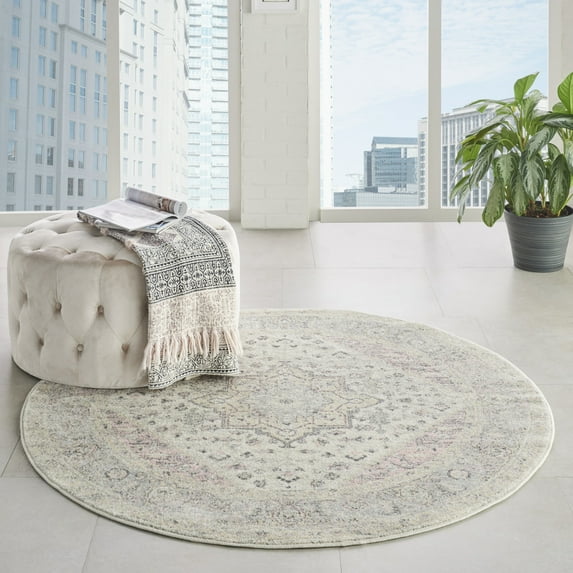 Nourison Tranquil Persian Ivory/Pink 5'3" x ROUND Area Rug, (5 Round)
