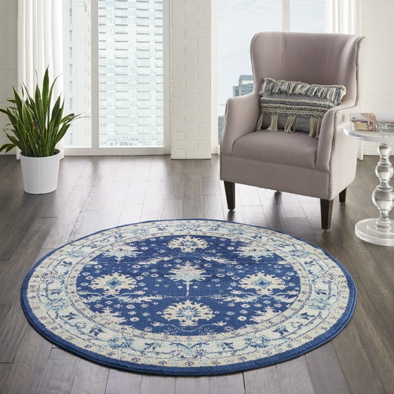 Nourison Tranquil Persian Navy/Ivory 5'3" x ROUND Area Rug, (5 Round)