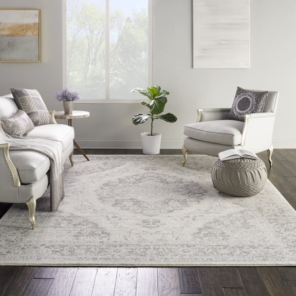 Nourison Tranquil Traditional Persian Ivory/Grey 8' x 10' Area Rug, (8' x 10')
