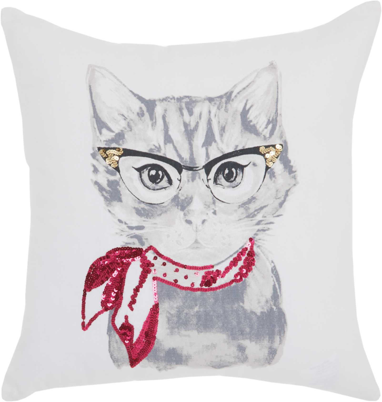 18" White and Red Embroidered Cotton Throw Pillow