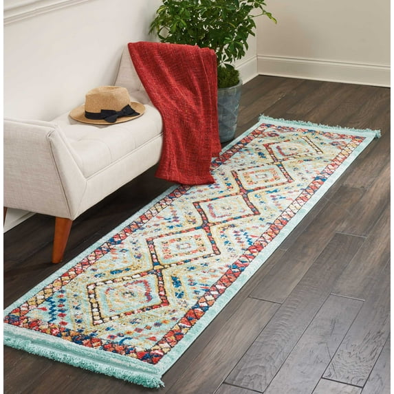 Nourison Tribal Decor Tribal Aqua 2'2" x 7'9" Area Rug, (2x8)