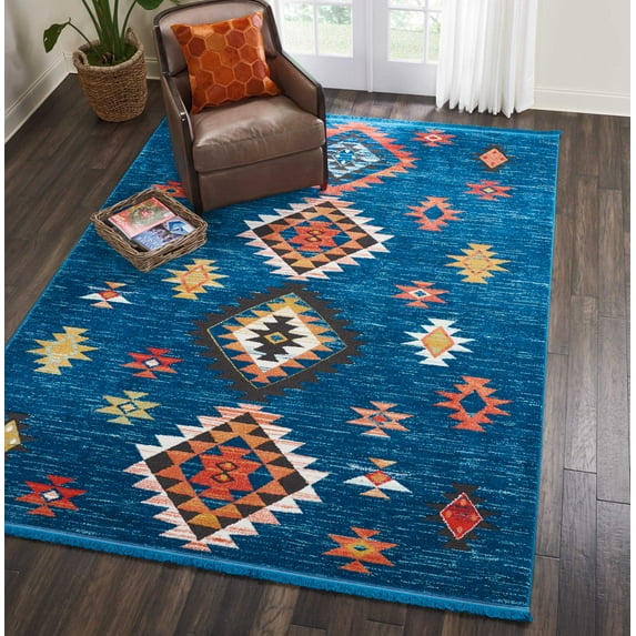 Nourison Tribal Decor Tribal Blue 7'10" x 10'9" Area Rug, (8x11)