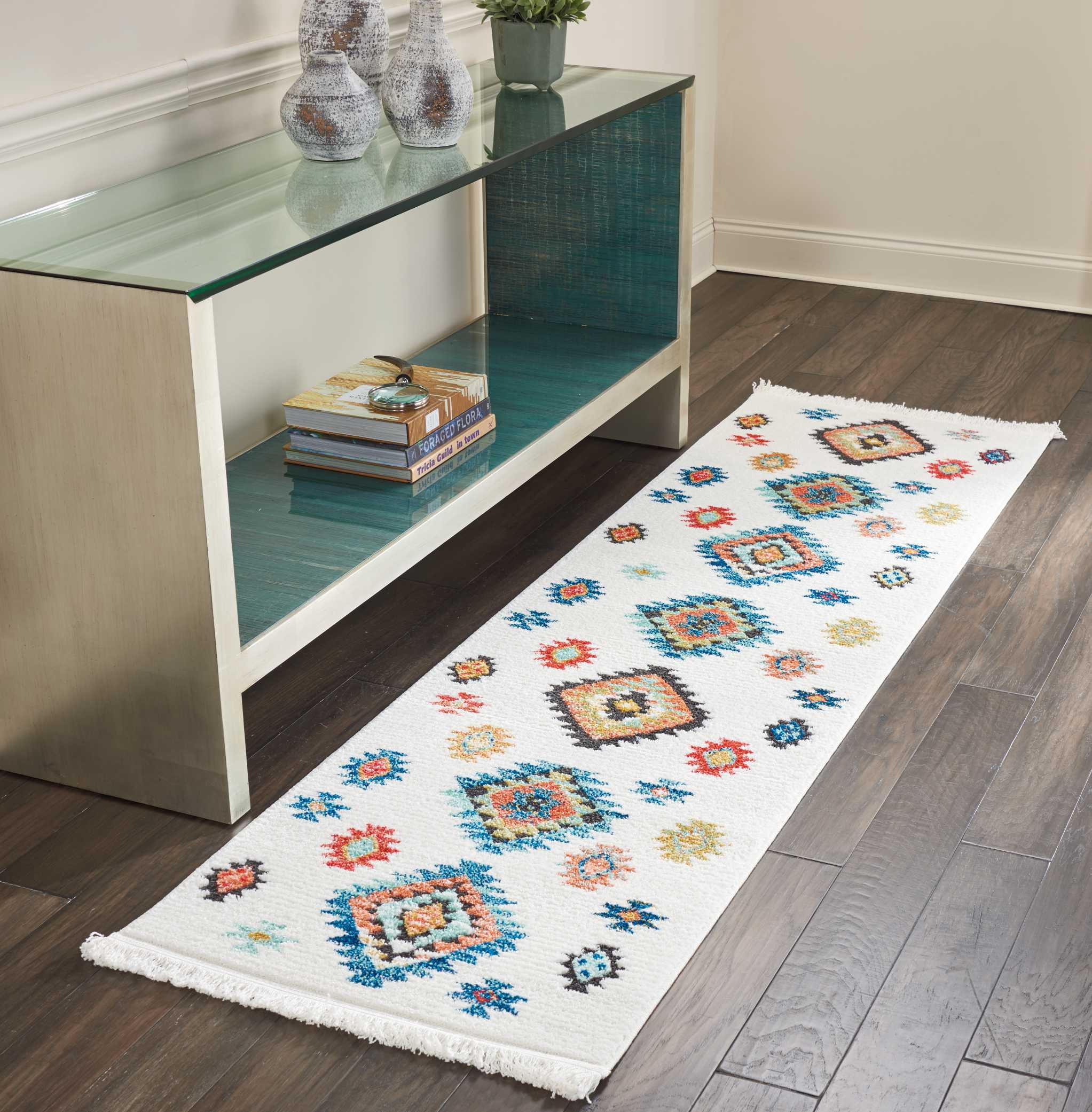 Nourison Tribal Decor Tribal White 2'2" x 7'9" Area Rug, (2x8)