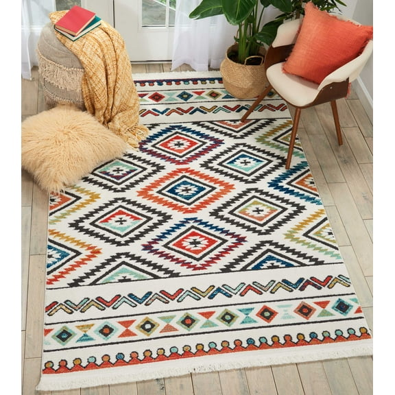 Nourison Tribal Decor Tribal White 5'3" x 7'6" Area Rug, (5x8)