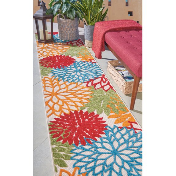 Nourison Tropical Oasis Indoor/Outdoor Modern Floral Green 2'3" x 10' Area Rug, (10' Runner)